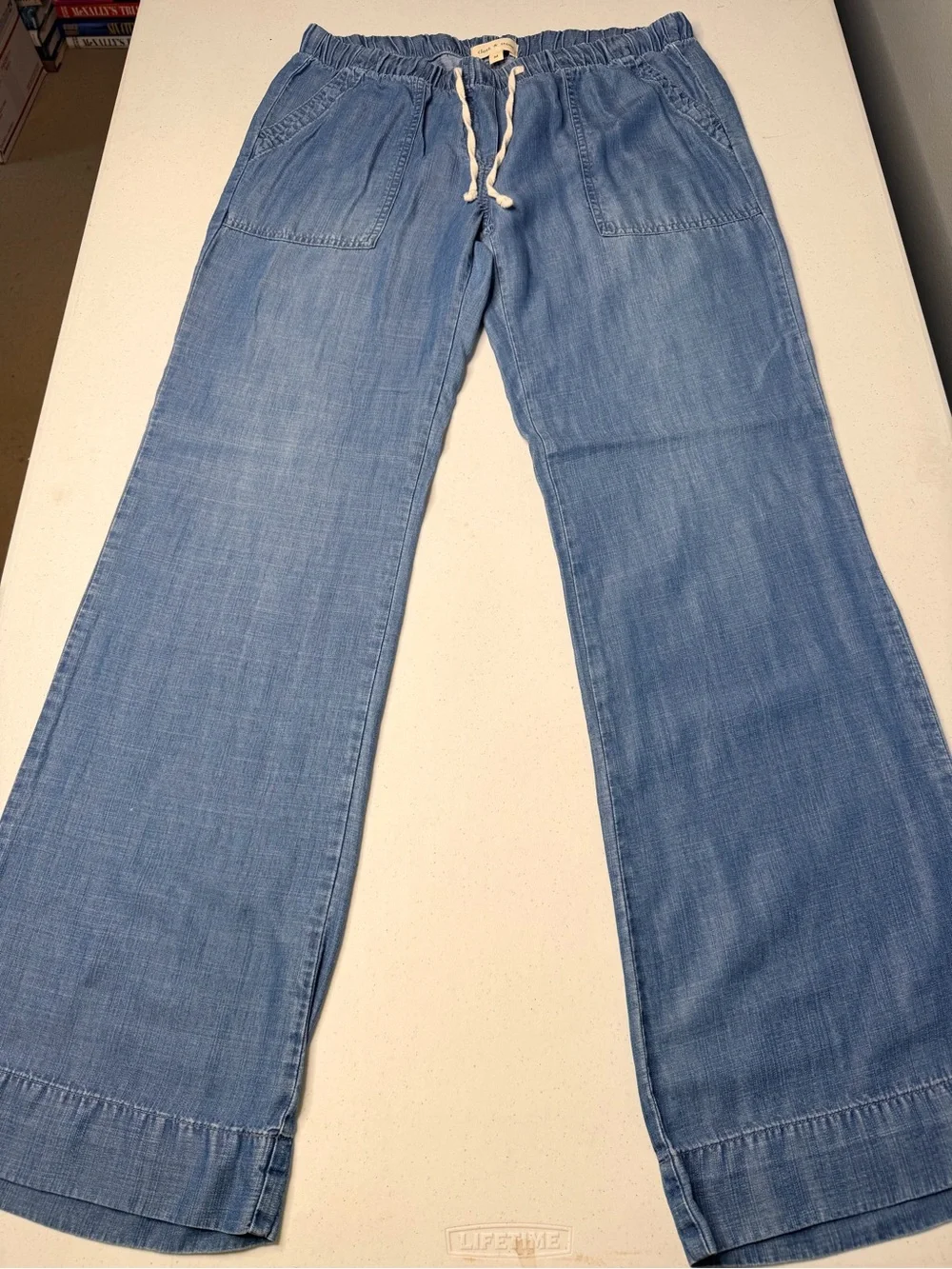 Cloth & Stone Light Blue Drawstring Chambray Pants - Picture 10 of 14